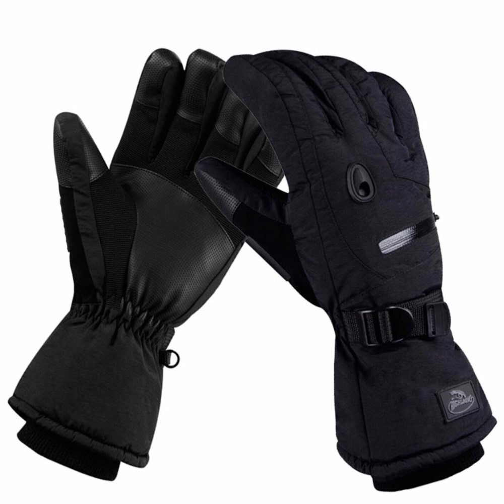 Black Snowboarding Waterproof Zipper Pocket Gloves